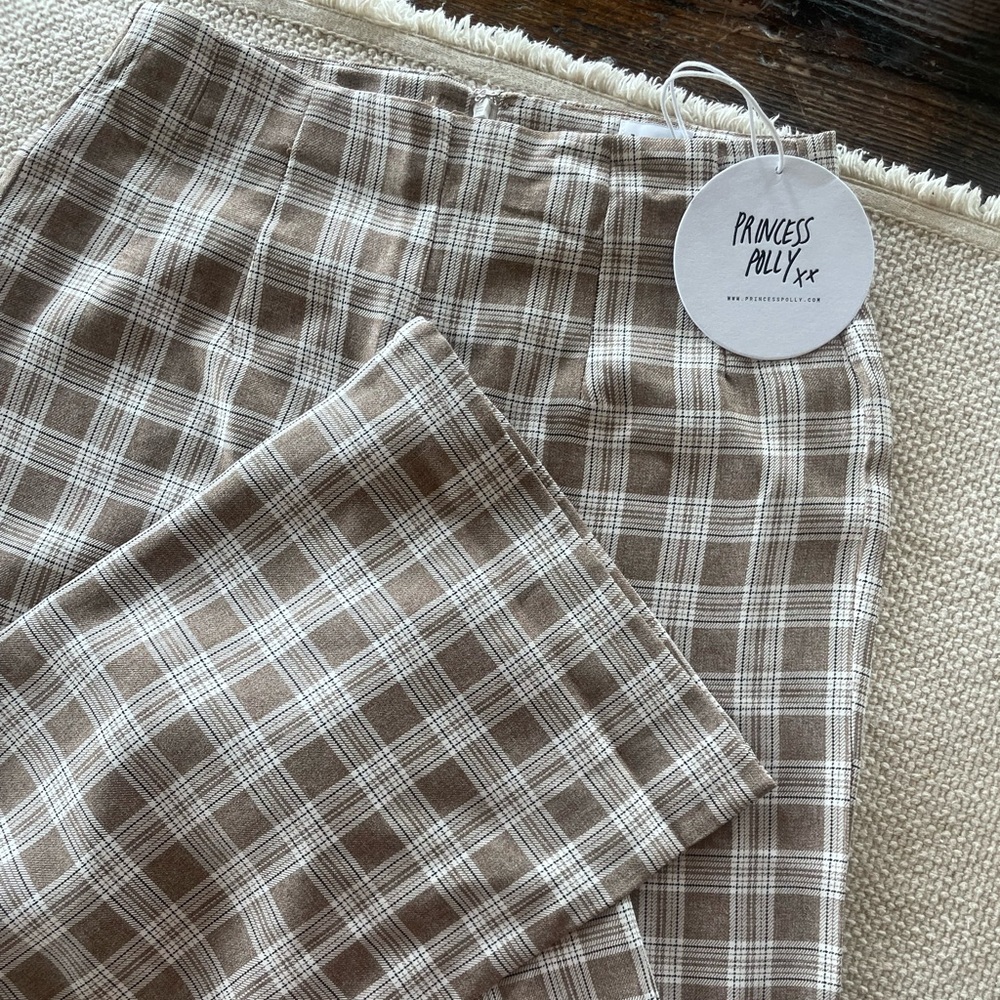 Princess Polly California Check Pants Beige